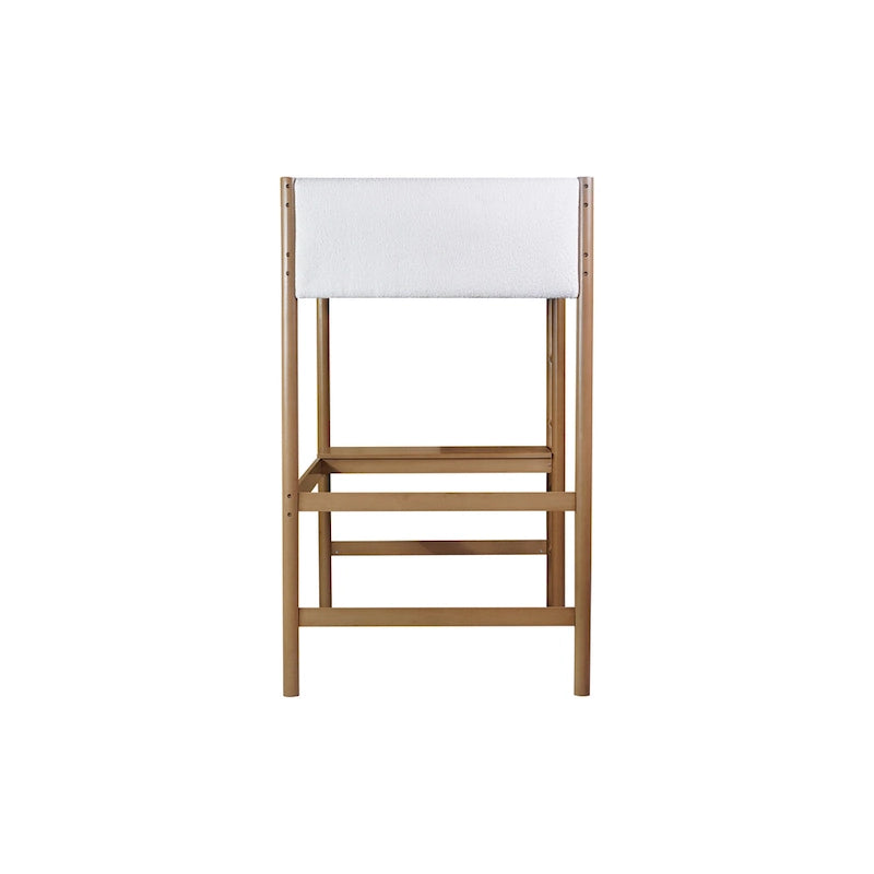 Natural Rubberwood Loft Bed with Cream Upholstery and Built-In Desk