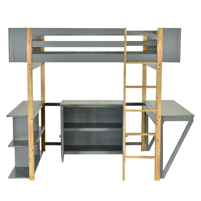 Estructura de cama alta moderna de madera de pino bicolor con escalera integrada