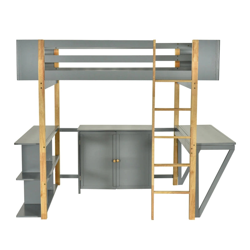 Estructura de cama alta moderna de madera de pino bicolor con escalera integrada