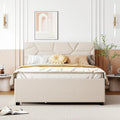 Estructura de cama plataforma moderna tapizada de lino con cabecero acolchado geométrico