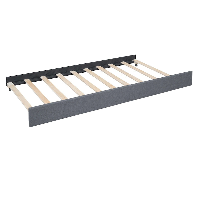 Estructura de cama plataforma moderna tapizada de lino con cabecero acolchado geométrico
