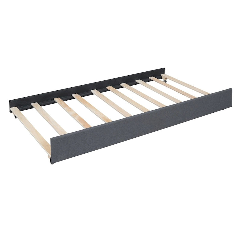 Estructura de cama plataforma moderna tapizada de lino con cabecero acolchado geométrico