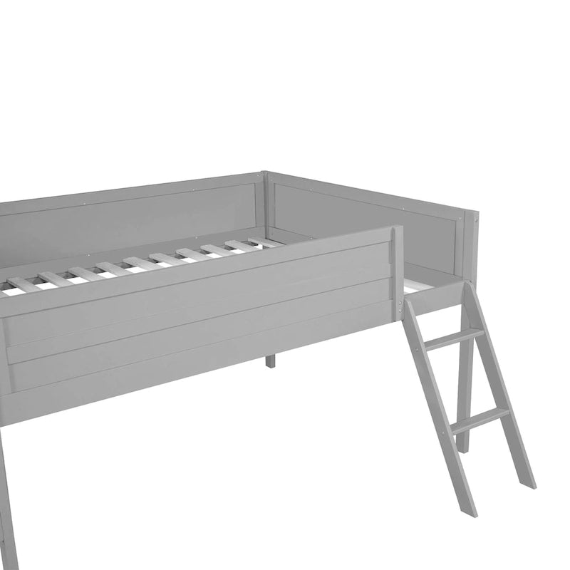 Letto alto basso grigio in legno di pino con scrivania e illuminazione