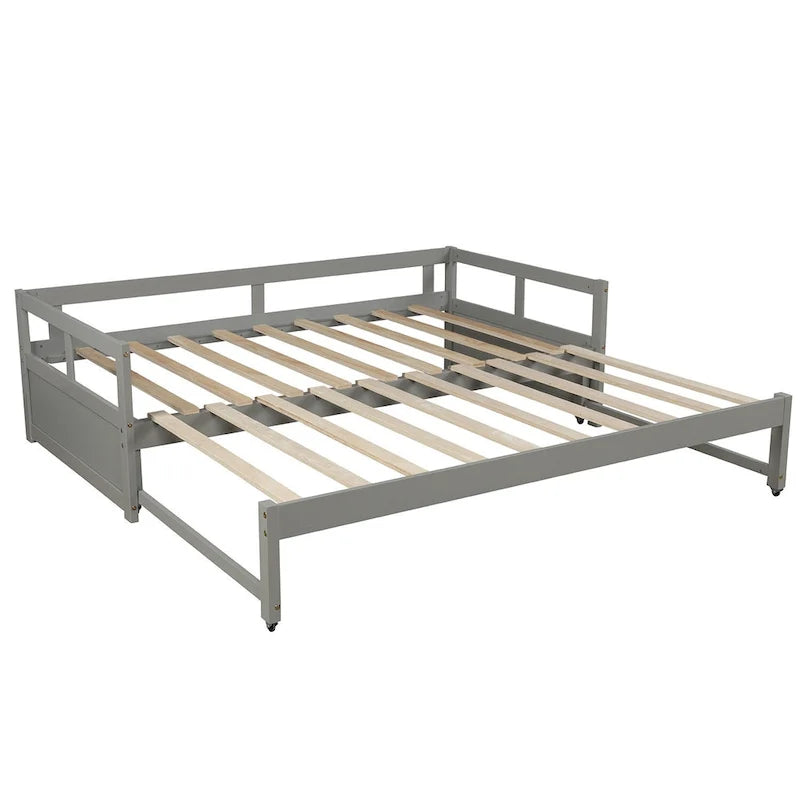Cama nido moderna gris de madera de pino con barandillas abiertas y listones