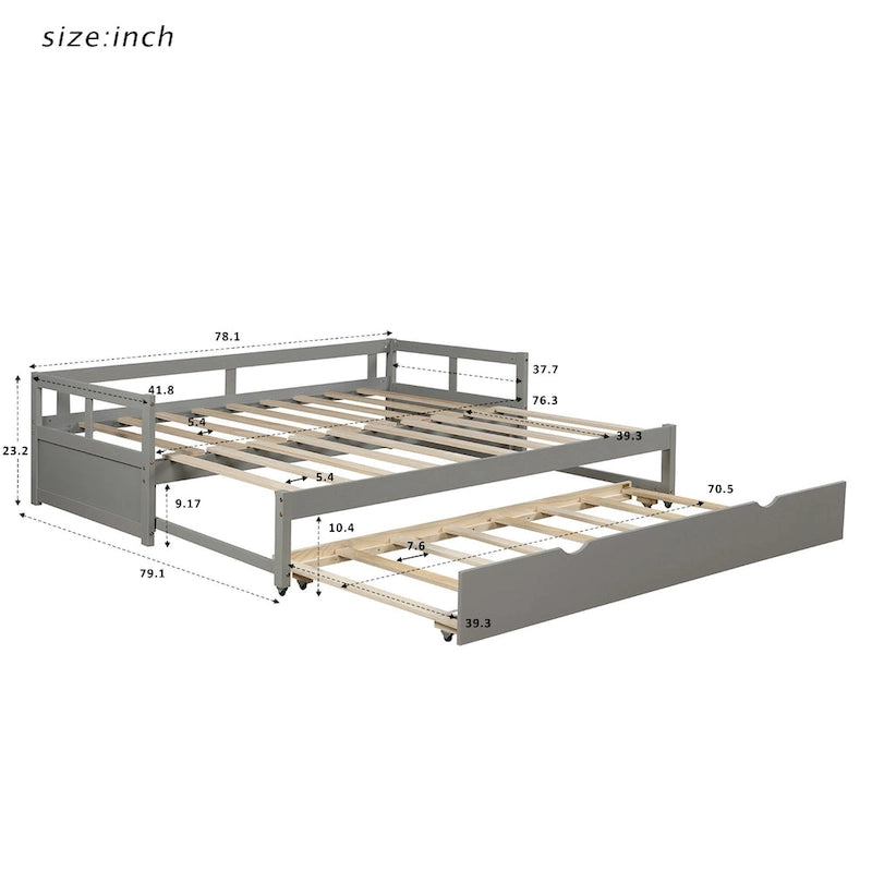 Cama nido moderna gris de madera de pino con barandillas abiertas y listones