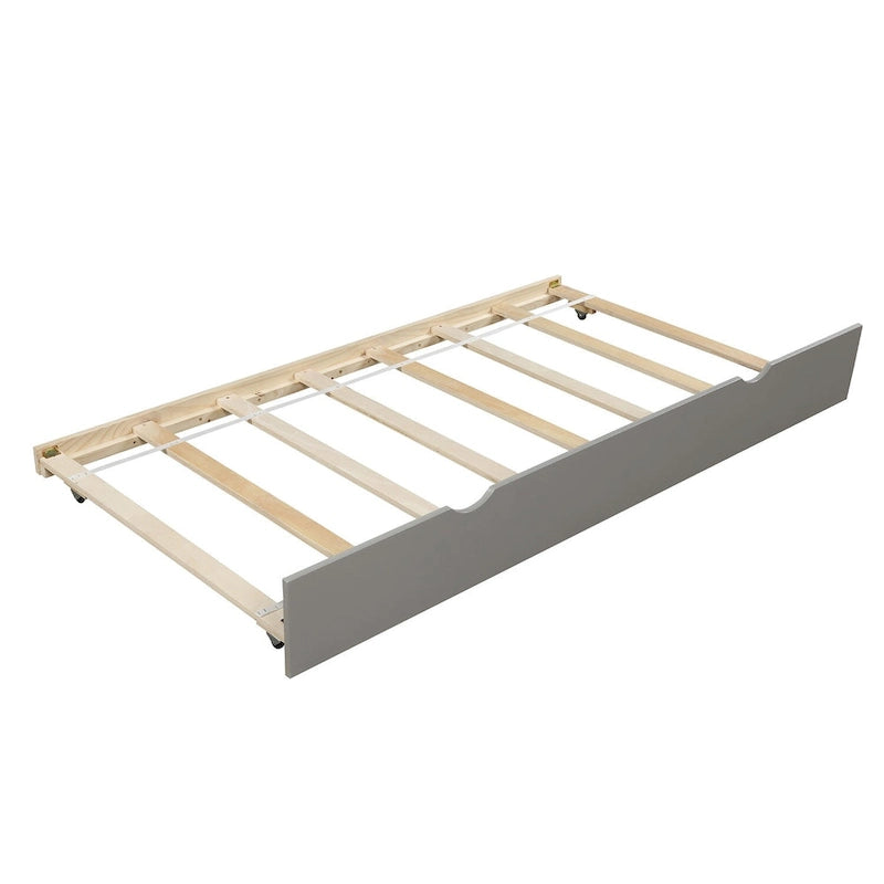 Cama nido moderna gris de madera de pino con barandillas abiertas y listones
