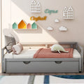 Cama nido moderna gris de madera de pino con barandillas abiertas y listones