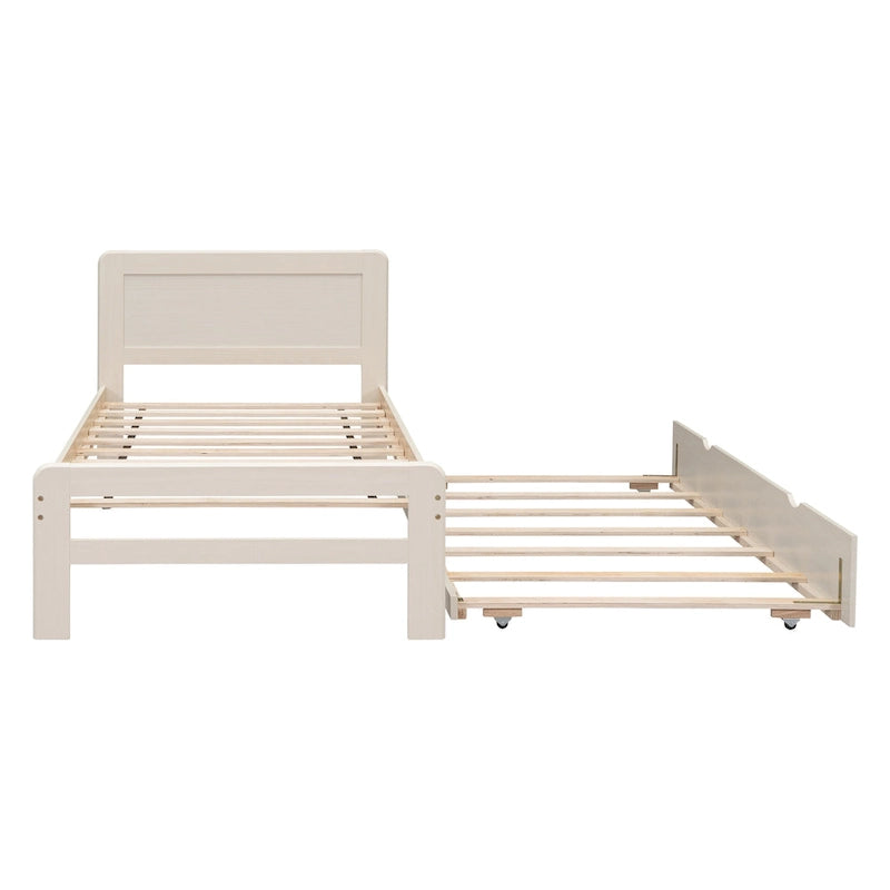 Lit plateforme moderne en bois blanc délavé avec tête de lit et lattes