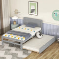 Modernes graues Holzplattformbett mit Paneelkopfteil und Latten