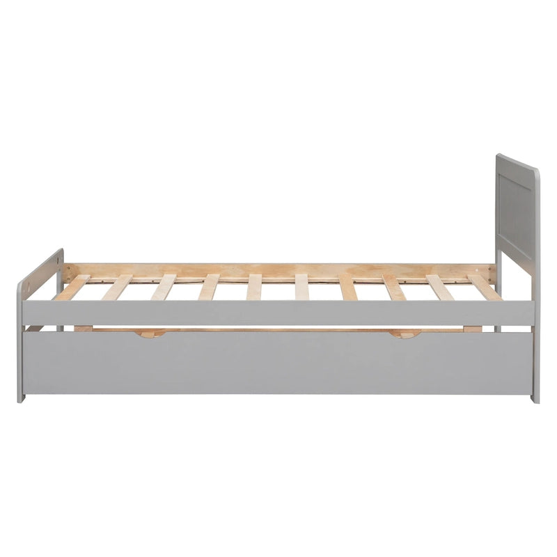 Modernes graues Holzplattformbett mit Paneelkopfteil und Latten