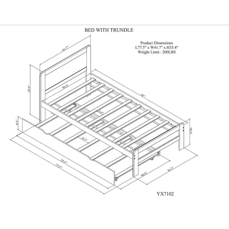 Weiß gekalktes Holzplattformbett mit Paneelkopfteil und Latten