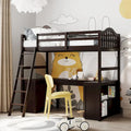 Cama alta tipo loft clásica de madera de pino con escritorio y almacenamiento integrados
