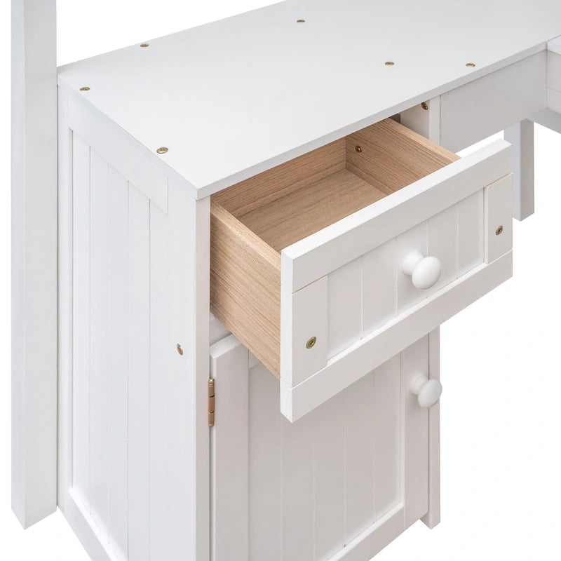 Cama alta tipo loft clásica de madera de pino con escritorio y almacenamiento integrados