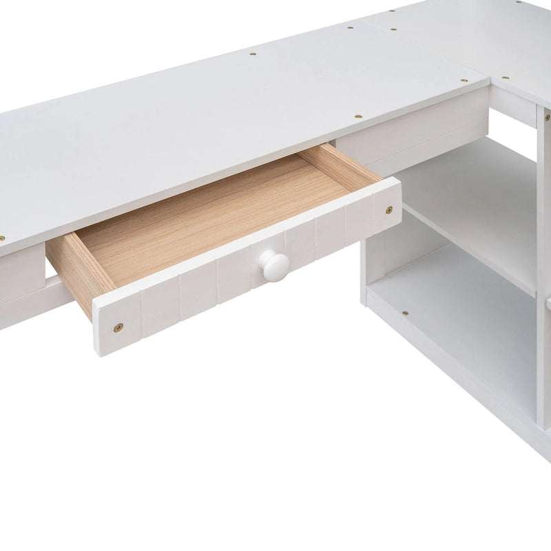Cama alta tipo loft clásica de madera de pino con escritorio y almacenamiento integrados
