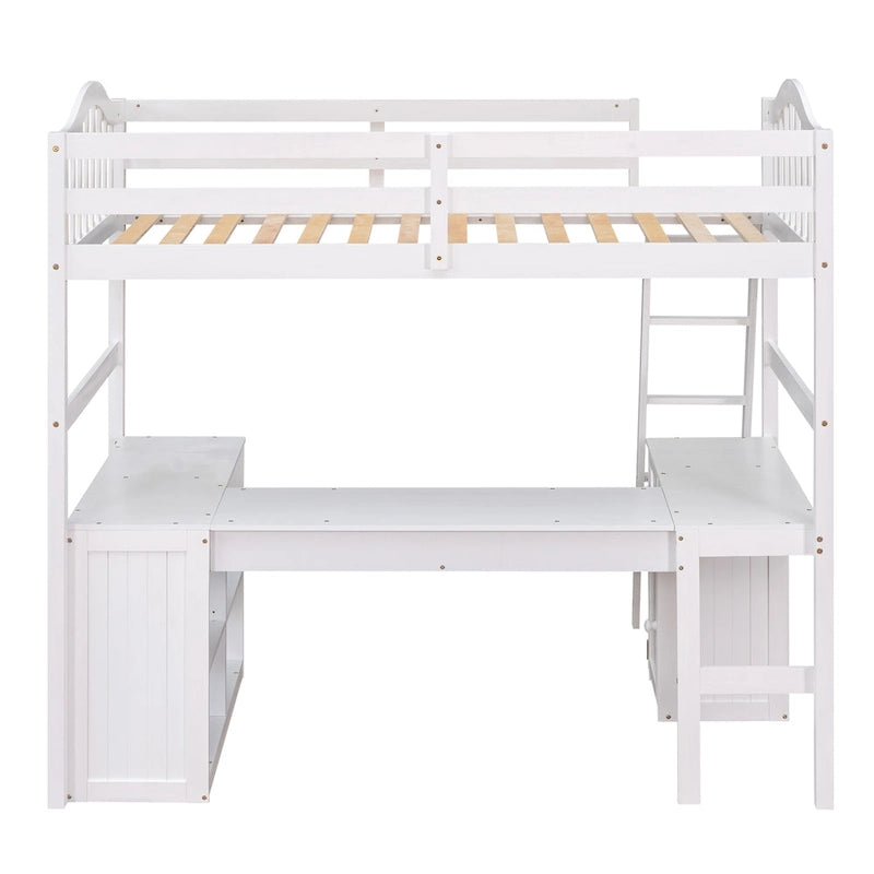 Cama alta tipo loft clásica de madera de pino con escritorio y almacenamiento integrados