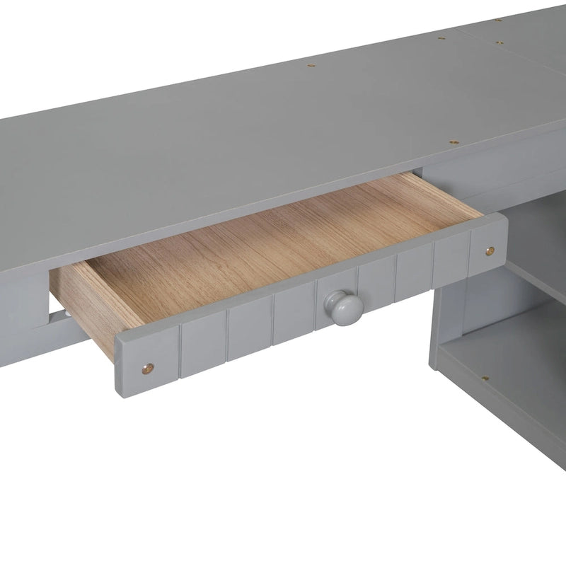 Cama alta tipo loft clásica de madera de pino con escritorio y almacenamiento integrados
