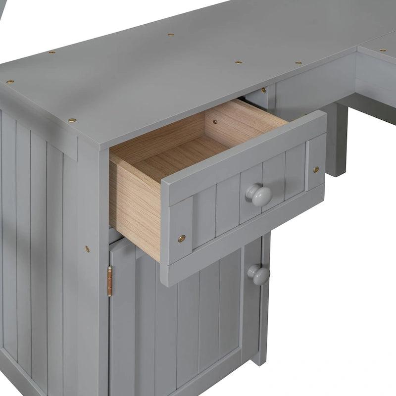 Cama alta tipo loft clásica de madera de pino con escritorio y almacenamiento integrados