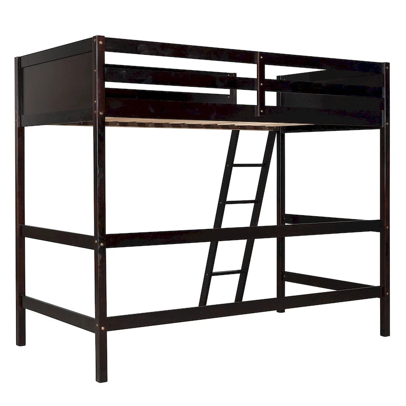 Estructura de cama alta moderna de madera de pino maciza con escalera inclinada