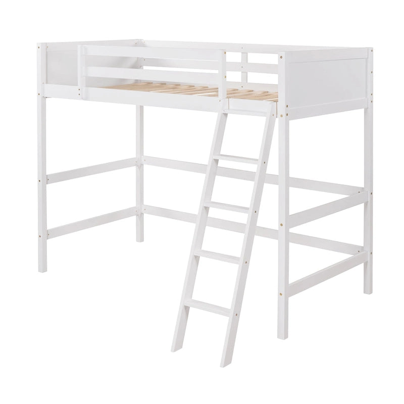 Estructura de cama alta moderna de madera de pino maciza con escalera inclinada