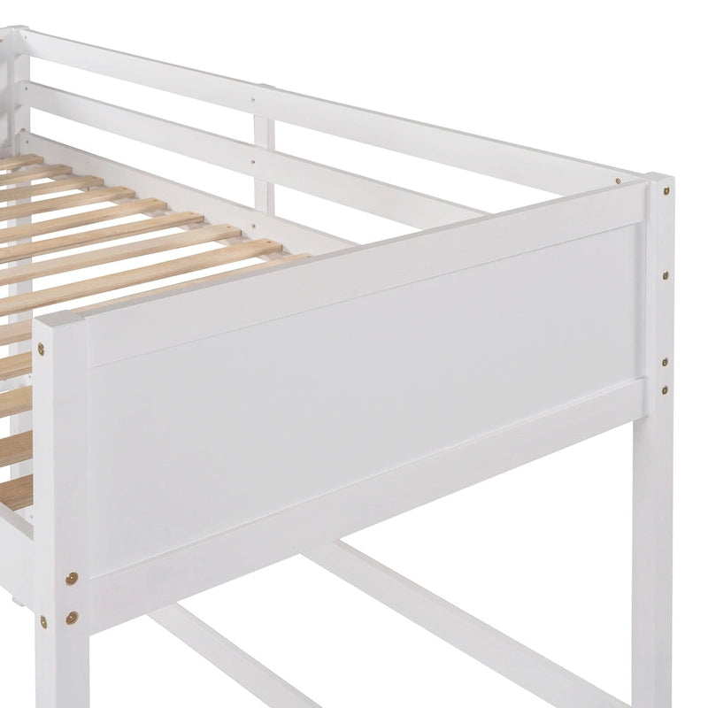 Estructura de cama alta moderna de madera de pino maciza con escalera inclinada
