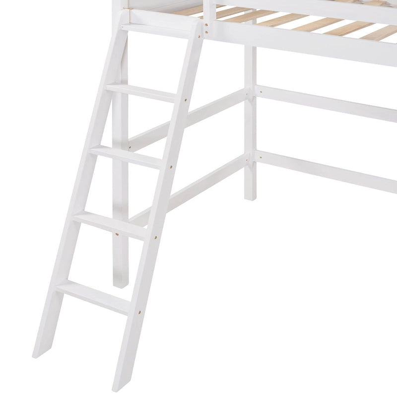 Estructura de cama alta moderna de madera de pino maciza con escalera inclinada