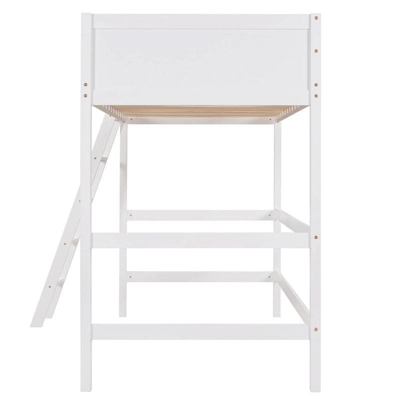 Estructura de cama alta moderna de madera de pino maciza con escalera inclinada