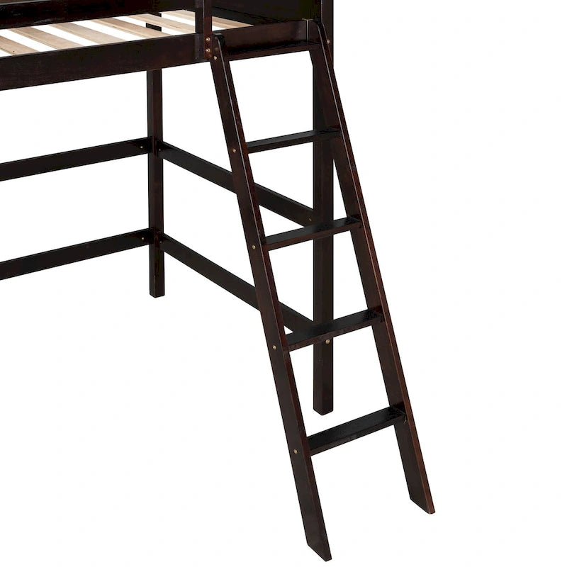 Estructura de cama alta moderna de madera de pino maciza con escalera inclinada