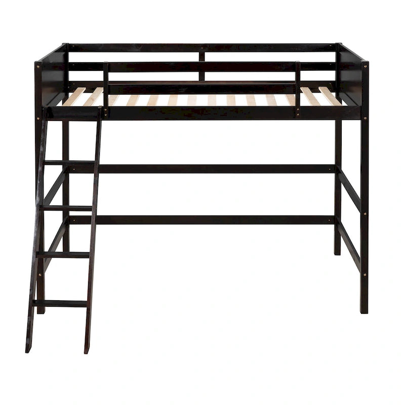 Estructura de cama alta moderna de madera de pino maciza con escalera inclinada