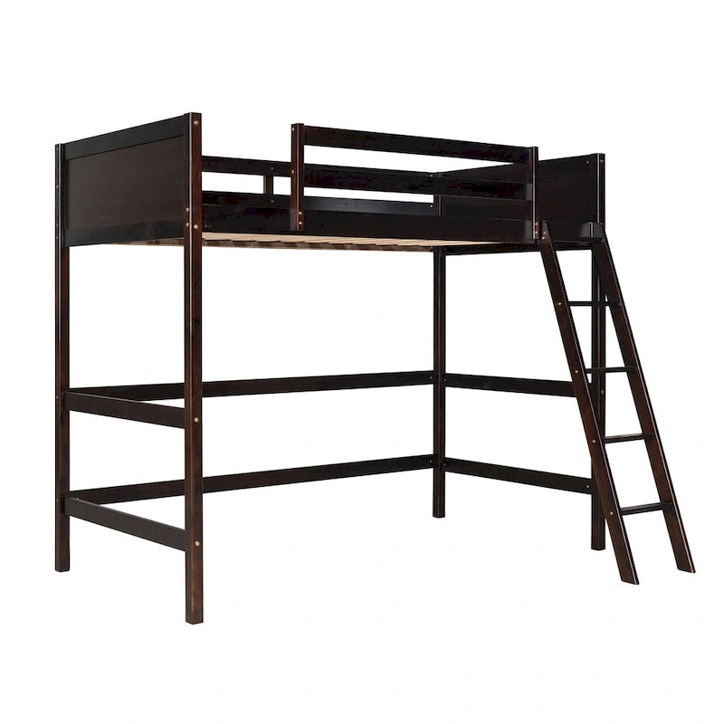 Estructura de cama alta moderna de madera de pino maciza con escalera inclinada