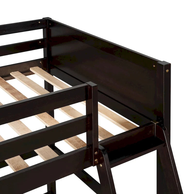 Estructura de cama alta moderna de madera de pino maciza con escalera inclinada