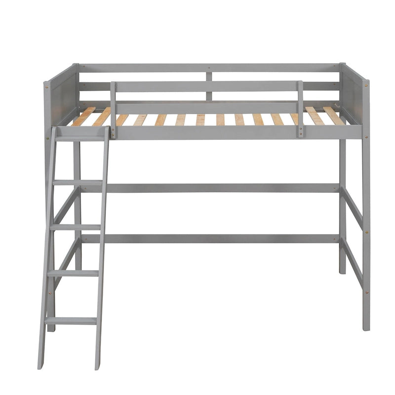 Estructura de cama alta moderna de madera de pino maciza con escalera inclinada