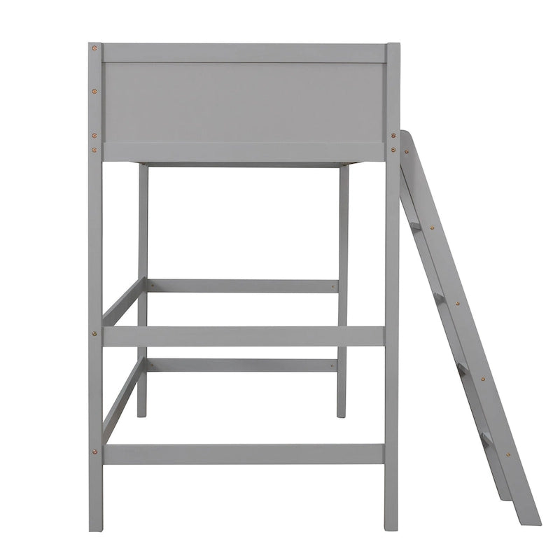 Estructura de cama alta moderna de madera de pino maciza con escalera inclinada