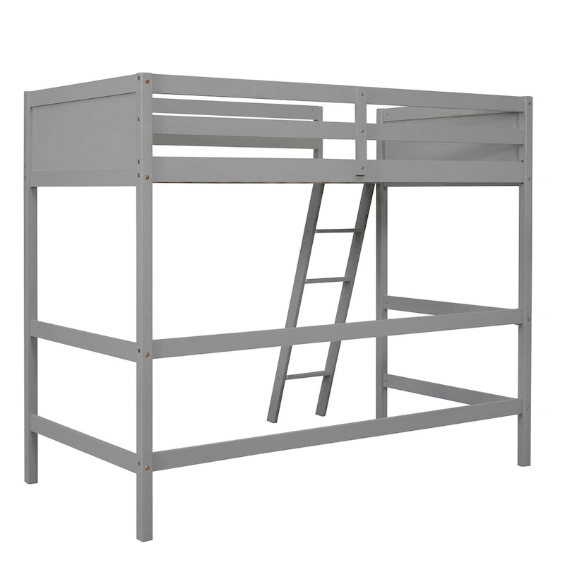 Estructura de cama alta moderna de madera de pino maciza con escalera inclinada