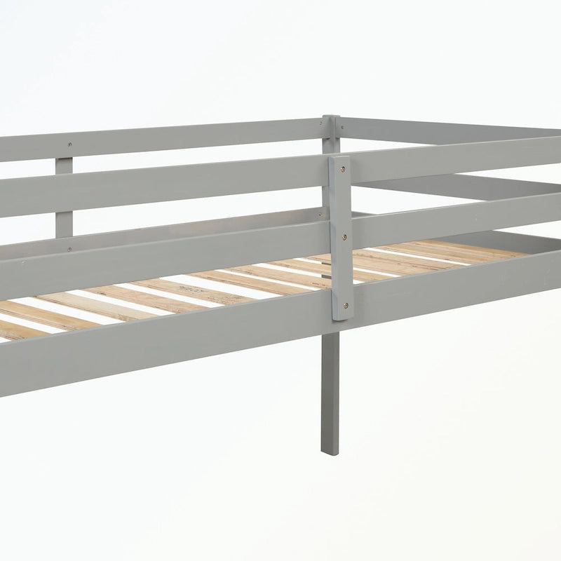 Cama baja tipo loft moderna de madera de pino con escalera de almacenamiento