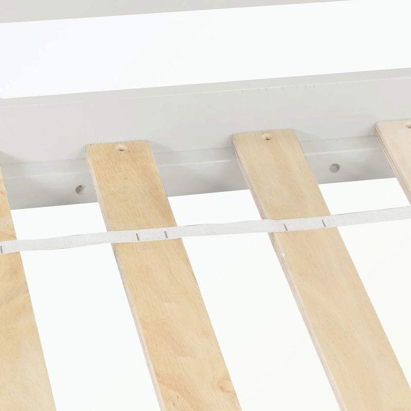 Cama baja tipo loft moderna de madera de pino con escalera de almacenamiento
