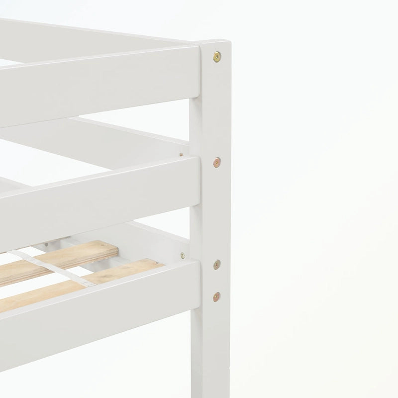 Cama baja tipo loft moderna de madera de pino con escalera de almacenamiento