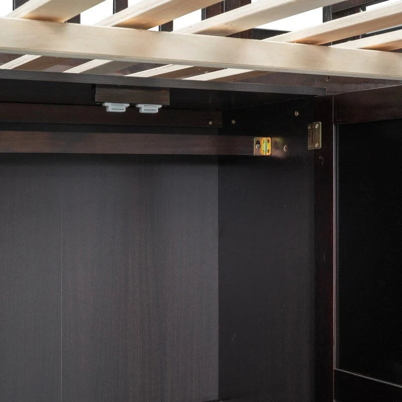 Cama alta tipo loft de madera de pino con escritorio, armario y almacenamiento integrados