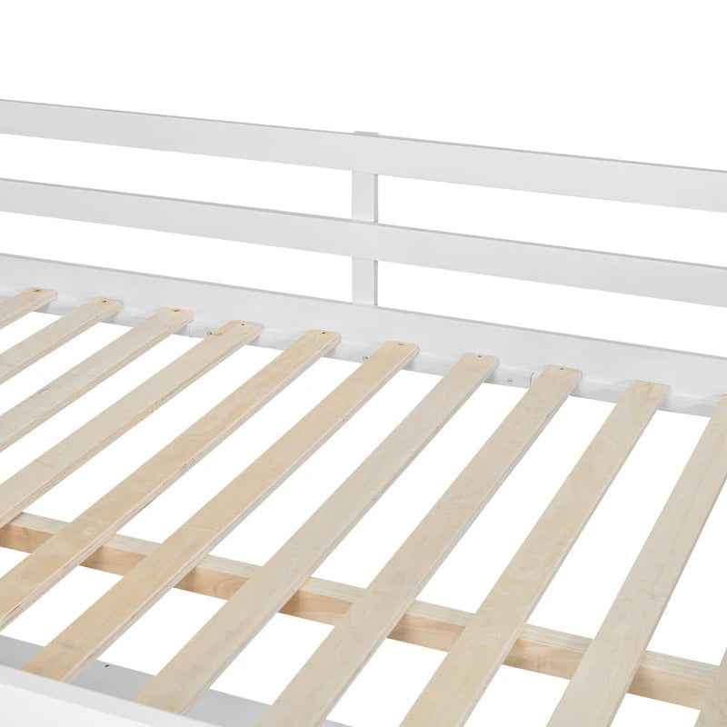 Cama alta tipo loft de madera de pino con escritorio en forma de U y cajones de almacenamiento