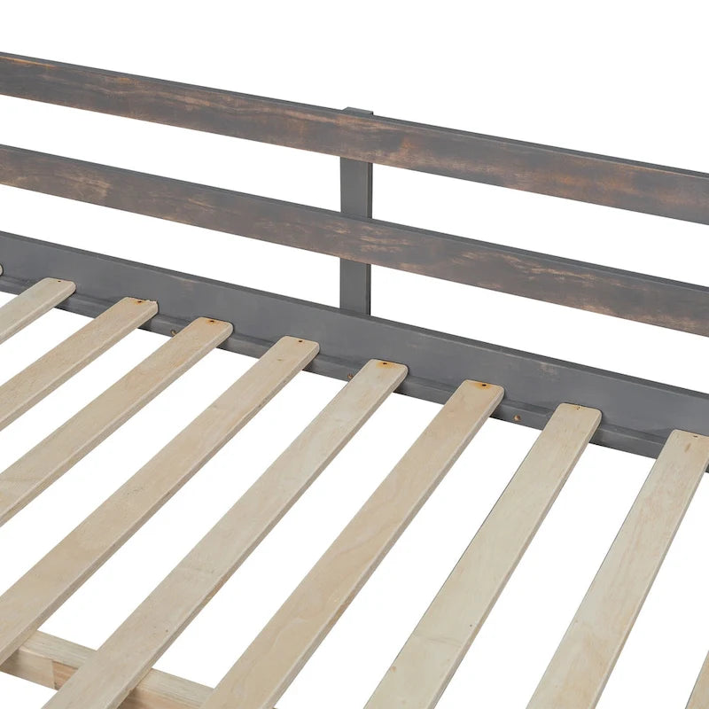 Cama alta tipo loft de madera de pino con escritorio en forma de U y cajones de almacenamiento