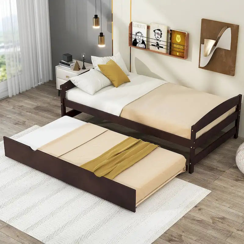 Twin Platform Bed with Handy Trundle for Guests