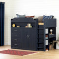 Cottage Style Blue Loft Bed with Built-In Desk and Storage