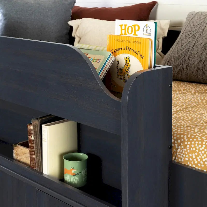 Cottage Style Blue Loft Bed with Built-In Desk and Storage