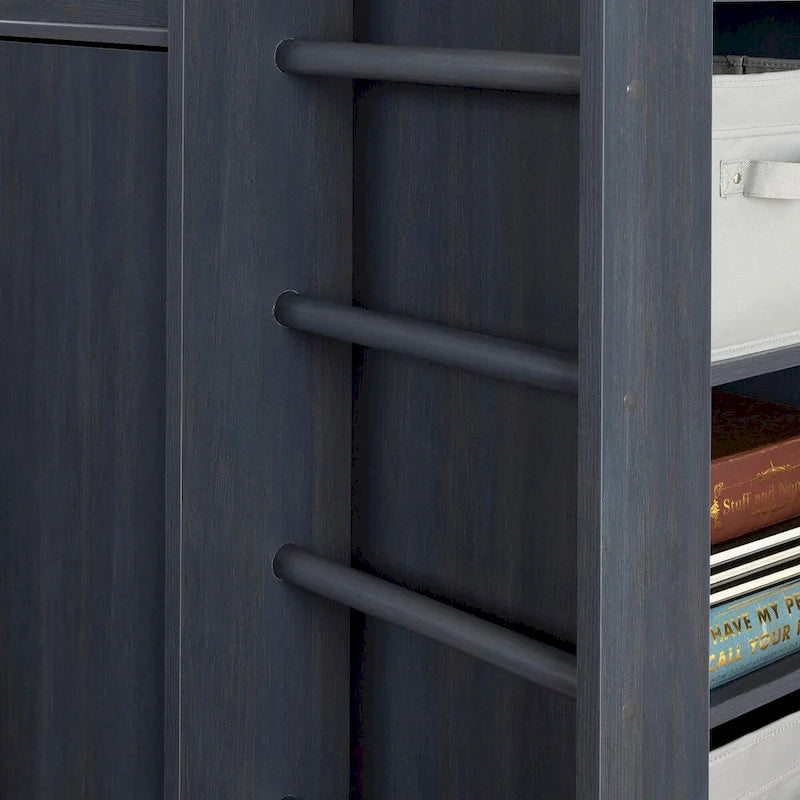 Cottage Style Blue Loft Bed with Built-In Desk and Storage